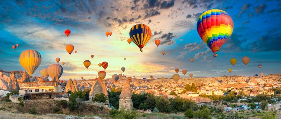 Hot air balloons during sunset